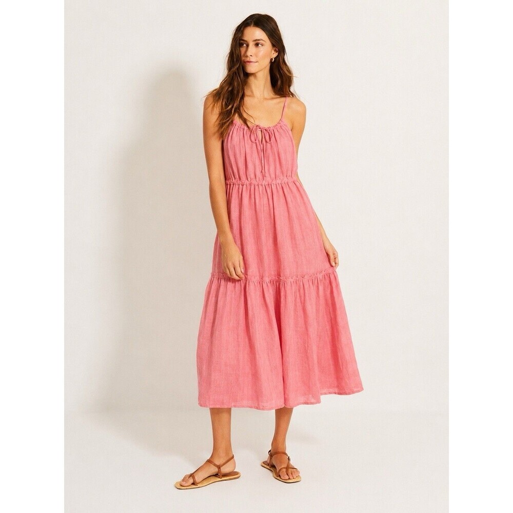 120% Lino Luxury Linen Resort Halter Midi Dress Relaxed Airy Coastal Chic Sz L